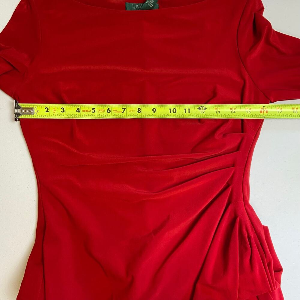 Lauren Ralph Lauren Red Boat Neck Side Ruched Sheath Dress Size 6 - Picture 7 of 9